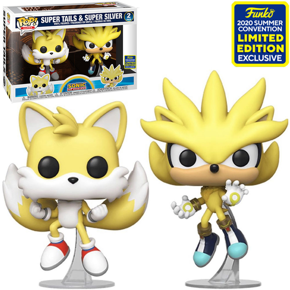 Kit Boneco Funko Pop Sonic Super Tails & Super Silver Sdcc na