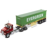 CAMINHÃO DIECAST MASTERS - WESTERN STAR 4700 DAY CAB SKELETAL TRAILER WITH EVERGREEN CONTAINER RED - ESCALA 1/50 (71049)