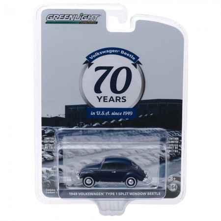 Carro Greenlight Volkswagen Beetle 70 Years  - Volkswagen Type 1 Split Window Beetle 1949 - Escala 1/64 (28020-a)