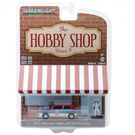 Carro Greenlight The Hobby Shop - Volkswagen Rabbit With Race Car Driver 1975 - Escala 1/64 (97080-b)