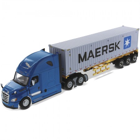 Caminhão Diecast Masters - Freightliner New Cascadia Sleeper With Skeletal Trailer And Container - Escala 1/50 (71048)