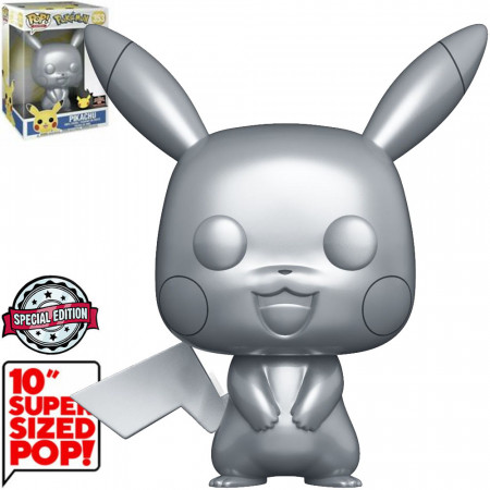 Funko Pop Pokmon Exclusive - Pikachu (silver Metallic) 353 Super Sized 10