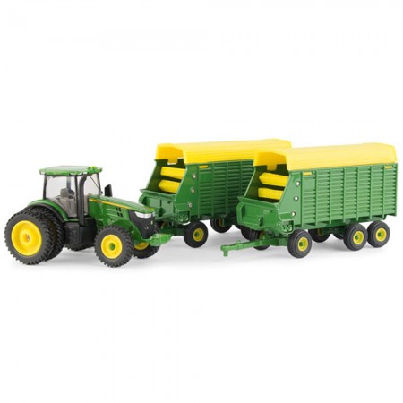 Trator Tomy Ertl - John Deere 7290r With 2 Forage Wagons - Escala 1/64
