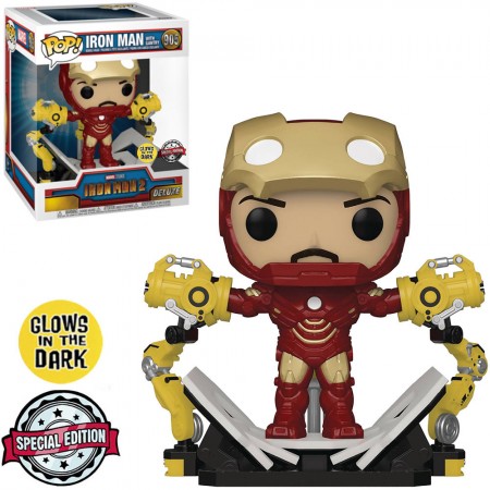 Funko Pop Marvel Iron Man 2 Exclusive Deluxe - Iron Man With Gantry 905 (glows In The Dark)