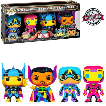 Funko Pop Marvel Black Light Exclusive - Captain America / Iron Man / Thor / Doctor Strange (4 Pack)