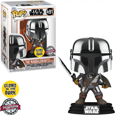 Funko Pop Star Wars The Mandalorian Exclusive - The Mandalorian With Darksaber 491 (glows In The Dark)