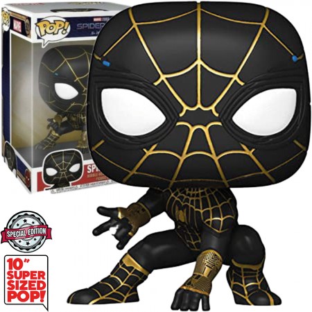 Funko Pop Marvel Spider-man Far From Home Exclusive - Spider-man (black & Gold Suit) 921 (super Sized 10
