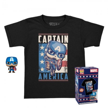Box Funko Pop Pocket Marvel - Captain America + Camiseta Tee Bundle *l* (kid)