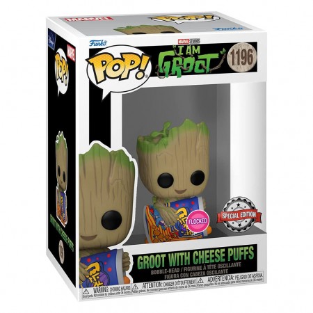 Funko Pop Marvel I Am Groot Exclusive - Groot With Cheese Puffs 1196 (flocked)