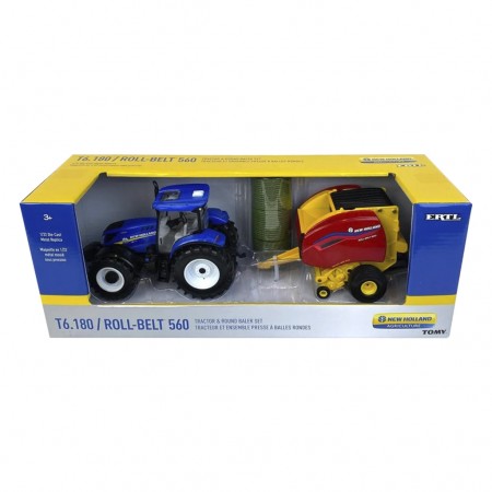 Trator Ertl - New Holland T6.180 Tractor With 560 Baler & Bales - Escala 1/32 (13966)