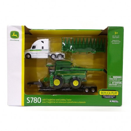 Caminho Ertl - John Deere S780 Combine W Semi And Lowboy Trailer- Escala 1/64 (45656)