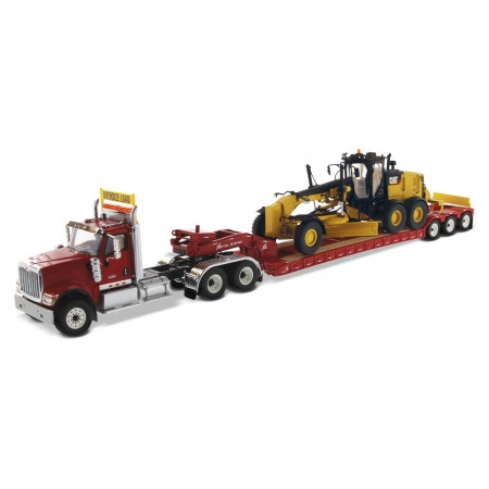 Caminho Diecast Masters - International Hx520 Tandem Tractor + Xl 120 Trailer + Trator Cat 12m3 - Escala 1/50 (85598)