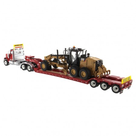 Caminho Diecast Masters - International Hx520 Tandem Tractor + Xl 120 Trailer + Trator Cat 12m3 - Escala 1/50 (85598)
