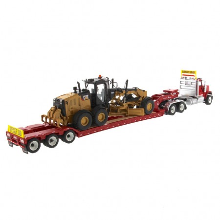Caminho Diecast Masters - International Hx520 Tandem Tractor + Xl 120 Trailer + Trator Cat 12m3 - Escala 1/50 (85598)