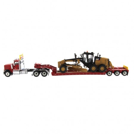 Caminho Diecast Masters - International Hx520 Tandem Tractor + Xl 120 Trailer + Trator Cat 12m3 - Escala 1/50 (85598)