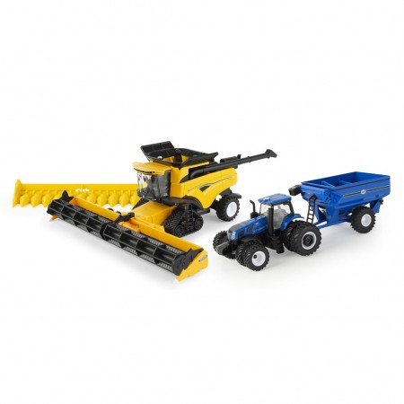 Colheitadeira e Trator Ertl - New Holland Harvest Set Cr8.90 Smartrax Combine Tractor & Cart - Escala 1/64 (13996)