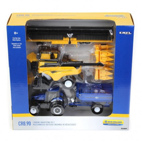 Colheitadeira e Trator Ertl - New Holland Harvest Set Cr8.90 Smartrax Combine Tractor & Cart - Escala 1/64 (13996)