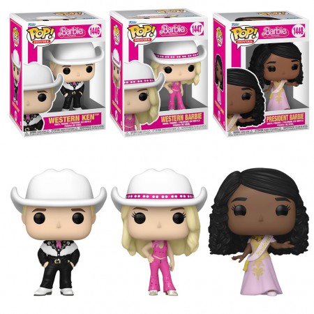 Funko Pop Movies Barbie The Movie Combo - Western Ken 1447 & Western Barbie 1448 & President Barbie 1448 3-pack