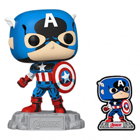 Funko Pop Marvel The Avengers: Earth's Maghtiest Heroes 60th Anniversary Exclusive - Captain America 1290 + Broche