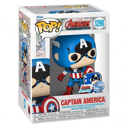 Funko Pop Marvel The Avengers: Earth's Maghtiest Heroes 60th Anniversary Exclusive - Captain America 1290 + Broche