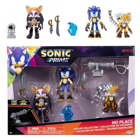 Boneco Jakks Sonic Prime: No Place - Sonic / Sails Tails / Batten Rouge (7045)