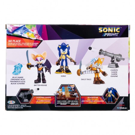 Boneco Jakks Sonic Prime: No Place - Sonic / Sails Tails / Batten Rouge (7045)