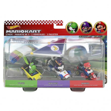 Carro Hot Wheels Mario Kart 3-pack - Yoshi, Waluigi & Mario (9045