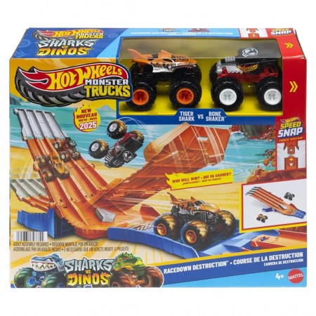 Pista Hot Wheels Monster Trucks - Racedown Destruction: Tiger Shark Vs Bone Shaker (3755)
