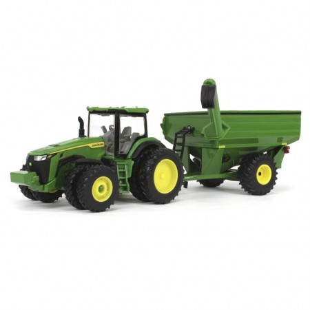 Conjunto de Colheita John Deere 1:64  X9 1100 Combine, Trator 8r 370, Grain Cart e Caminho Com Carreta  Ertl Replica Play (45955)