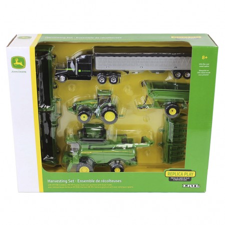 Conjunto de Colheita John Deere 1:64  X9 1100 Combine, Trator 8r 370, Grain Cart e Caminho Com Carreta  Ertl Replica Play (45955)
