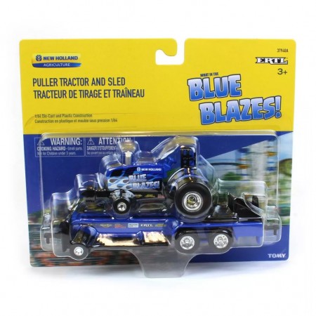 Trator Ertl New Holland 1/64 Blue Blazes & Midnight Blue Pulling Set  Trator de Arrancada Com Tren 1/64 (37940b)