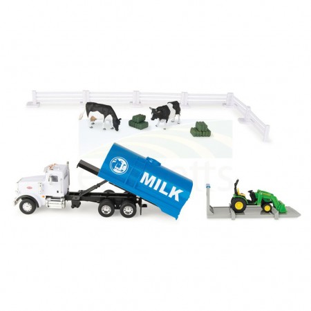 Playset Caminho Jo2 Hn Deere Peterbilt Switch N Load: Trator, Tanque de Leite, Fardos, Vacas e Acessrios - Escala 1/32