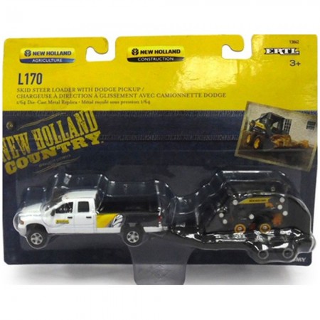 Trator Ertl New Holland - L170 Skid Steer Loader With Dodge Pickup - Escala 1/64