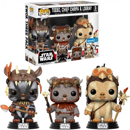 Funko Pop Star Wars Ewok Exclusive - Teebo, Chief Chirpa And Logray - 3pack