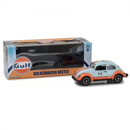 Carro Greenlight Car Volkswagen Beetle - Gulf Oil Racer - Azul e Laranja