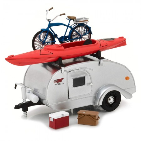 Trailer Greenlight Hitch & Tow Ken-skill Tear Drop 1947 Escala 1/24 - Prata