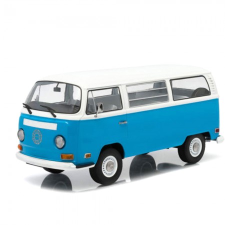 Carro Greenlight Bus Volkswagen T2b Artsan 1971 Escala 1/18 - Azul e Branco