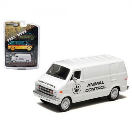 Carro Greenlight Dodge B-100 Van Animal Control 1976 Escala 1/64 - Branco