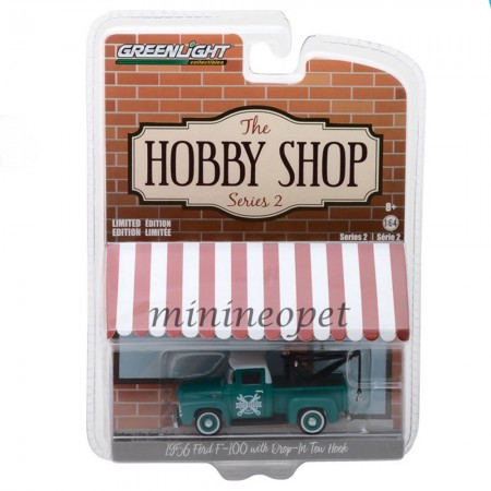 Carro Greenlight Ford F-100 Hobby Shop S2 1956 Escala 1/64 - Verde