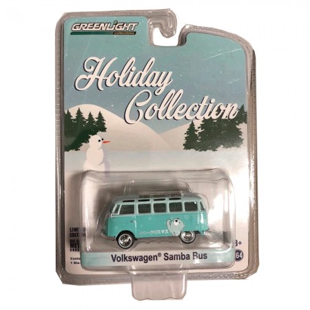 Carro Greenlight Volkswagen Samba Bus Drk/azul Escala 1/64