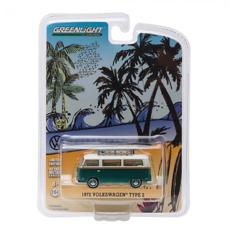 Carro Greenlight Volkswagen Type 2 Surf Escala 1/64 - Verde