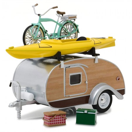 Trailer Greenlight Hitch & Tow Tear Drop Trailer 1947 Escala 1/24 - Marrom e Prata