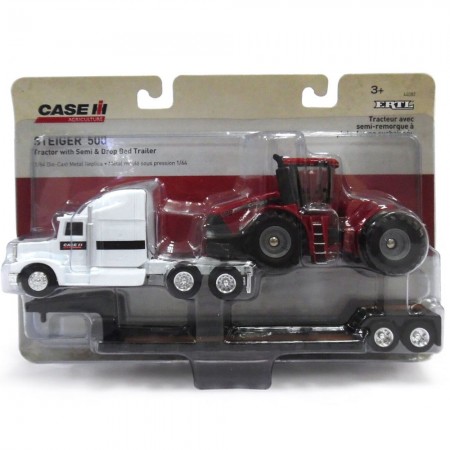 Caminho e Trator Ertl Case Ih - Semi With Steiger 500 Tractor And Low Boy Trailer - Escala 1/64