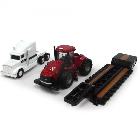 Caminho e Trator Ertl Case Ih - Semi With Steiger 500 Tractor And Low Boy Trailer - Escala 1/64