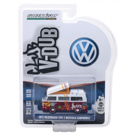 Carro Greenlight V-dub Volkswagen Type 2 Westfalia - Ano 1973 - Escala 1/64  29940-c