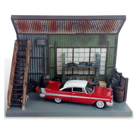 Diorama de Garagem e Carro Auto World - Plymouth Fury Christine Diorama Awsd001 - Ano 1958 - Escala 1/64