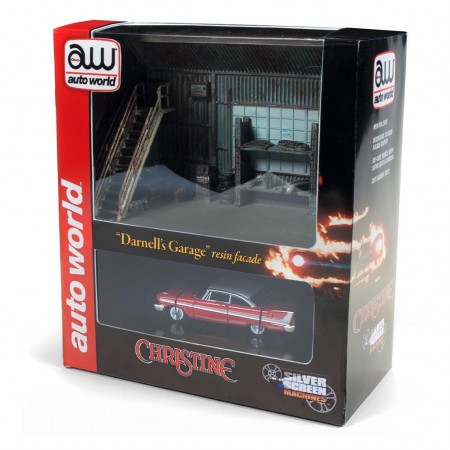 Diorama de Garagem e Carro Auto World - Plymouth Fury Christine Diorama Awsd001 - Ano 1958 - Escala 1/64