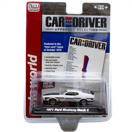 Carro Auto World Car And Driver - Ford Mustang Mach 1 Aw64003b White - Ano 1971 - Escala 1/64