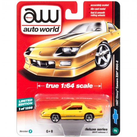 Carro Auto World - Chevy Camaro Z28 Iroc-z Yellow Aw64021b - Ano 1987 - Escala 1/64