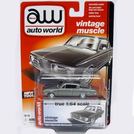 Carro Auto World - Plymouth Barracuda Aw64032a Prata - Ano 1964 - Escala 1/64